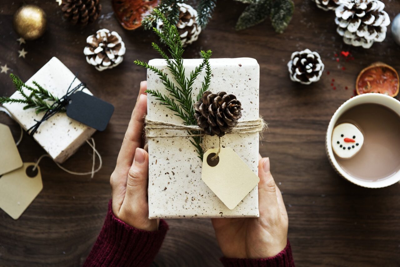Woman holding a present.