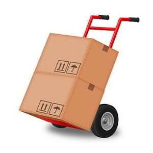 Cardboard boxes on hand truck