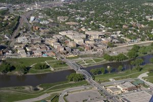 Aerial view of Grand Forks ND, explore it all with long distance moving companies Grand Forks.