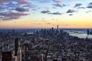 Sun setting over the NYC skyline.