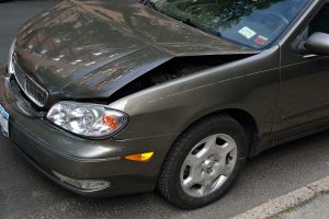 Crashed hood of a car.