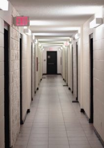 Hallways with dozens of doors