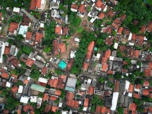 Birdeye view of a suburban neighborhood.