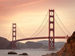 A view of the Golden Gate bridge in the morning, representing San Francisco.