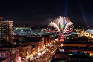 Downtown Nashville at night.