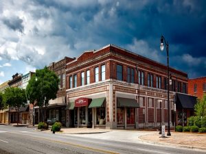 A street corner in a small Alabama town.