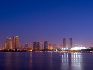 An aerial view of San Diego at night.