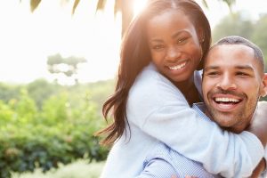 Couple smiling in Duluth 