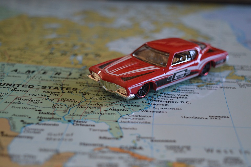 A model of a car on a map.