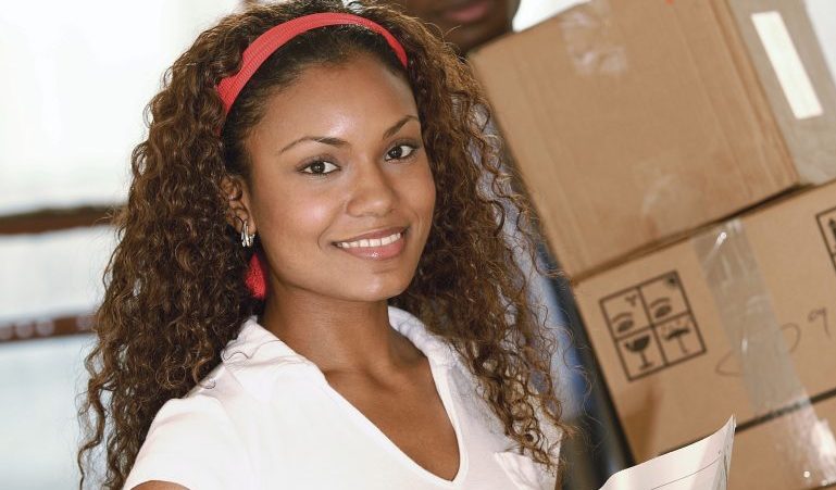 Couple packing boxes