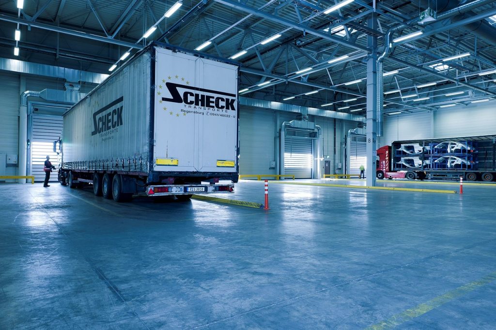 Moving truck in a warehouse