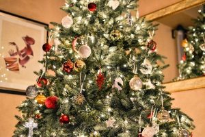 Decorated Christmas tree with ornaments and lights