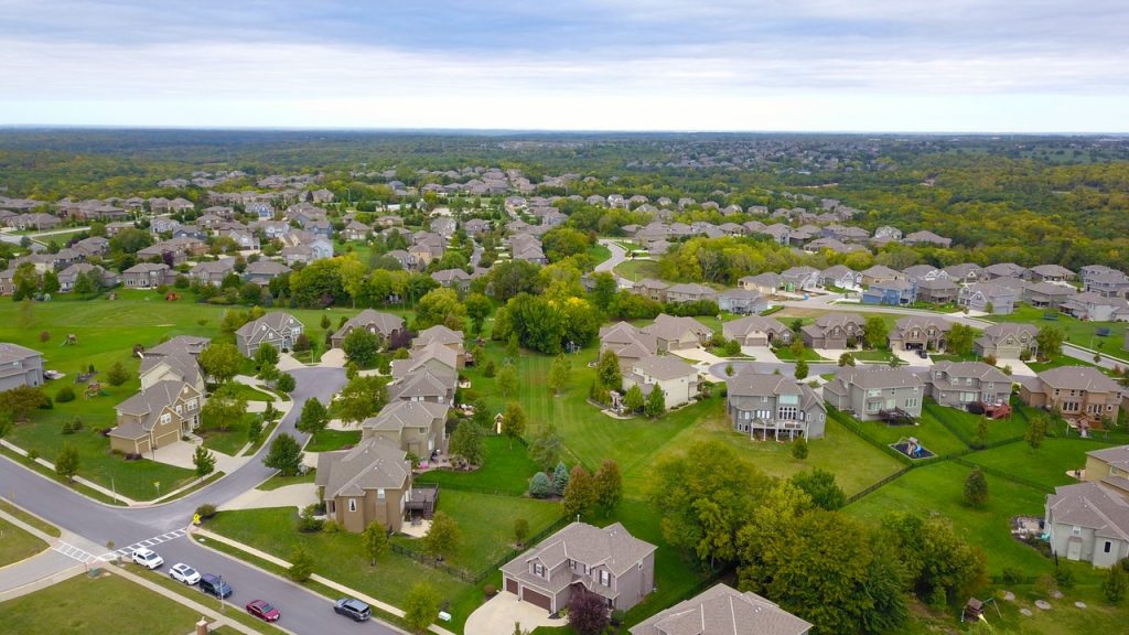 Aerial view of a cul-de-sac neighborhood