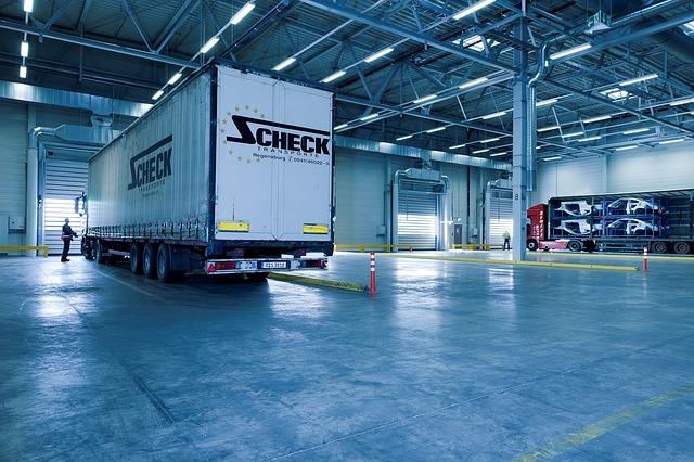 A truck in a warehouse