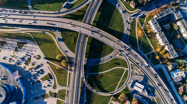 Areal photography of concrete bridge