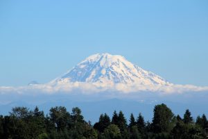 Mount Rainier can be seen from different parts of Seattle.