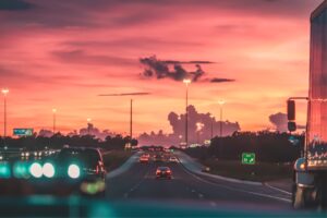 A highway during sunset