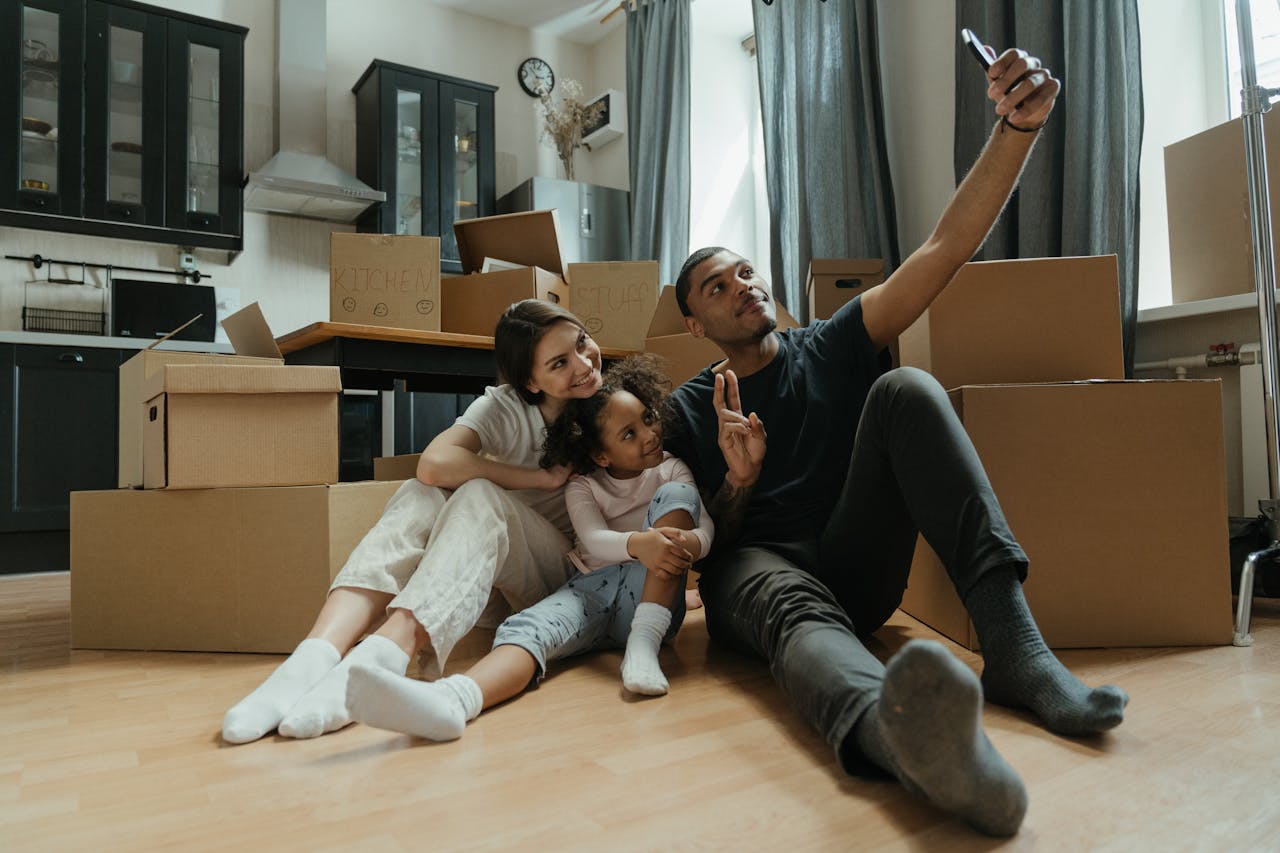 family sitting on floor