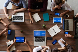 People having a meeting on their laptops