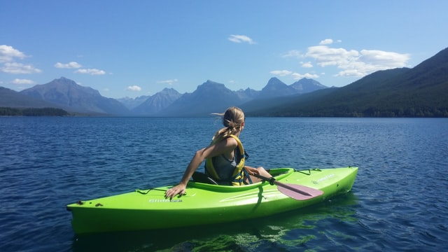 woman kayaking in a lake