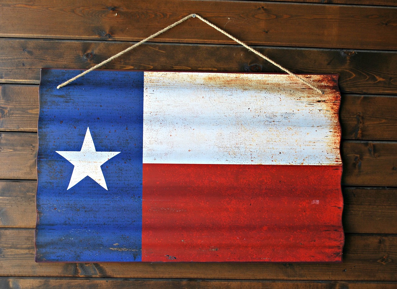 a Texas state flag hanging on a wall