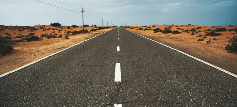 An empty desert highway.