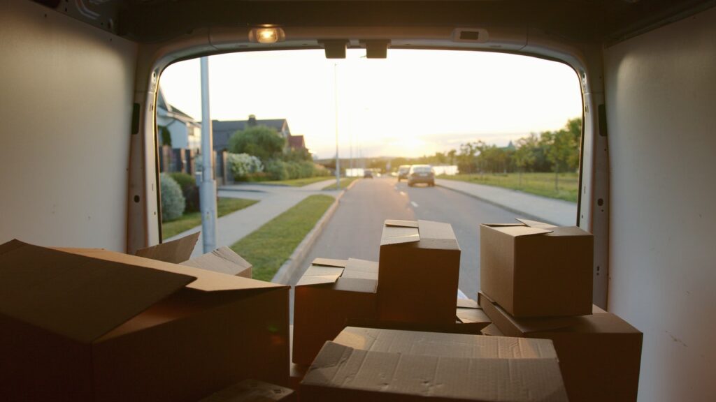 cardboard boxes in a truck