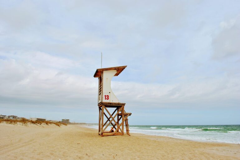 Wooden lifeguard tower on a beach