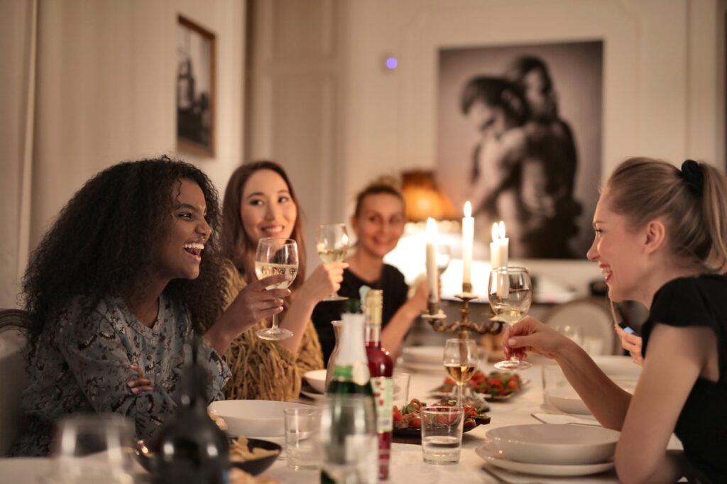 Friends in a restaurant, having a meal