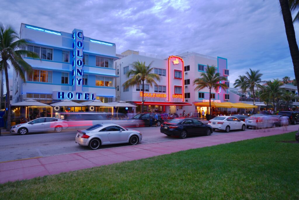 A Miami street during sunset