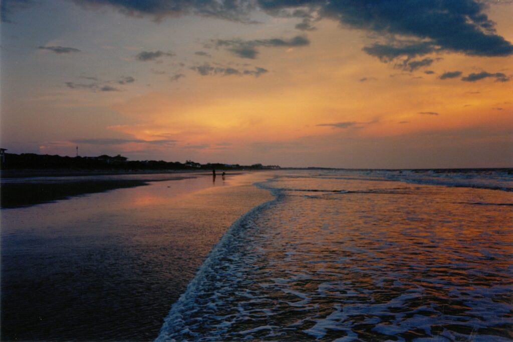 a beach during sunset