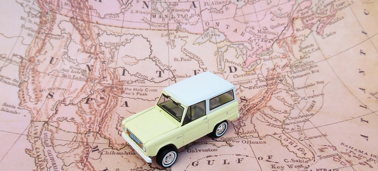 a toy car on a map