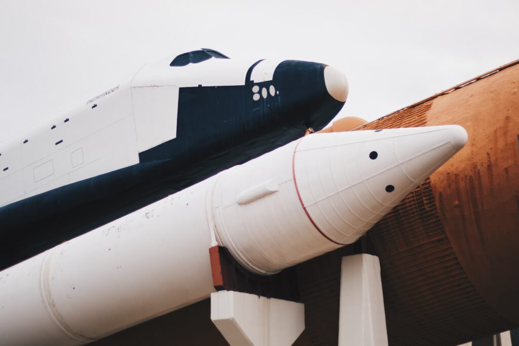 a rocket with a space shuttle in Hunstville