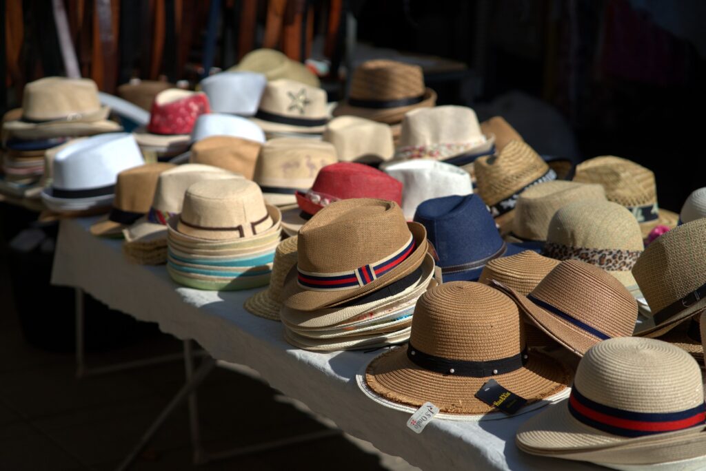 summer hats displayed