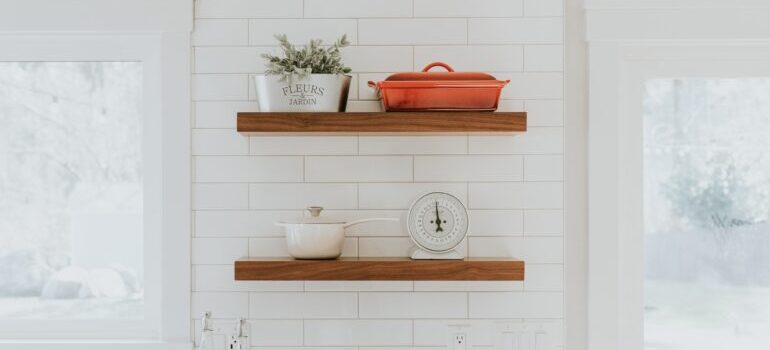 shelves in the kitchen