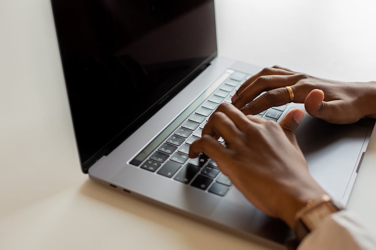 person using laptop