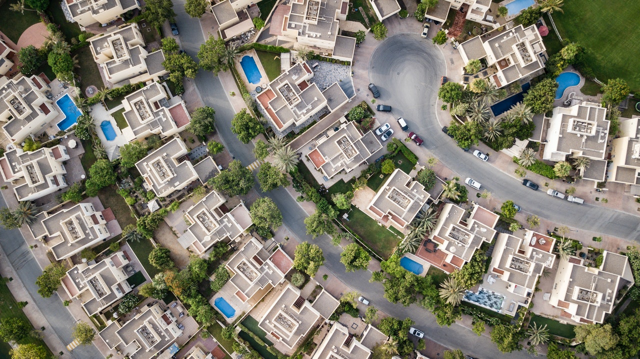 A bird's view of a neighborhood