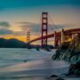 The Golden Gate bridge at sunset