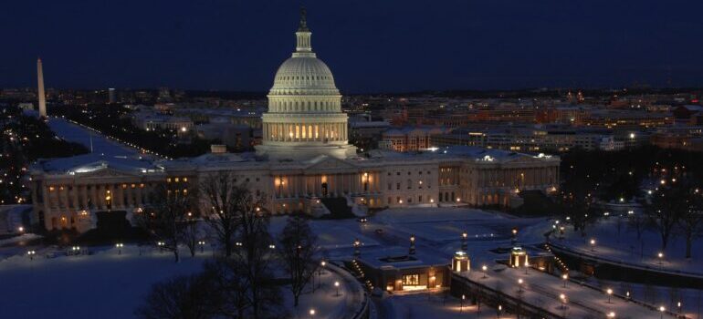 A view of Washington at night.