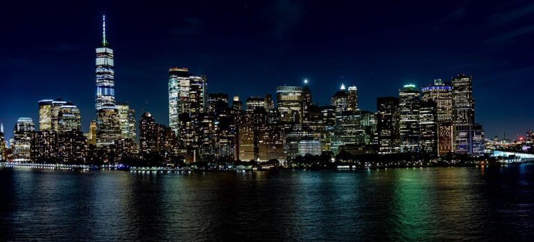 A view of NYC at night.