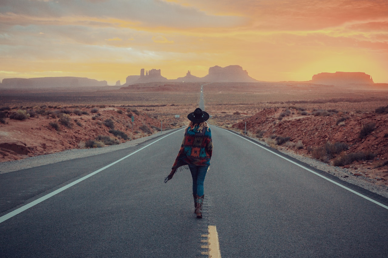 girl walking in desert