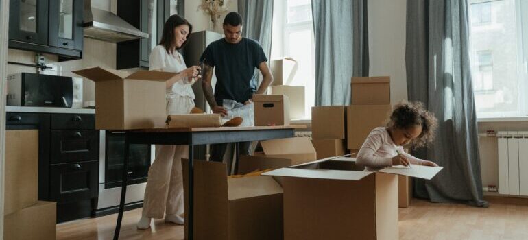 A family packing for a move to San Antonio.