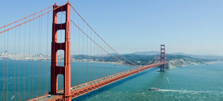 Aerial shot of San Francisco Bridge.
