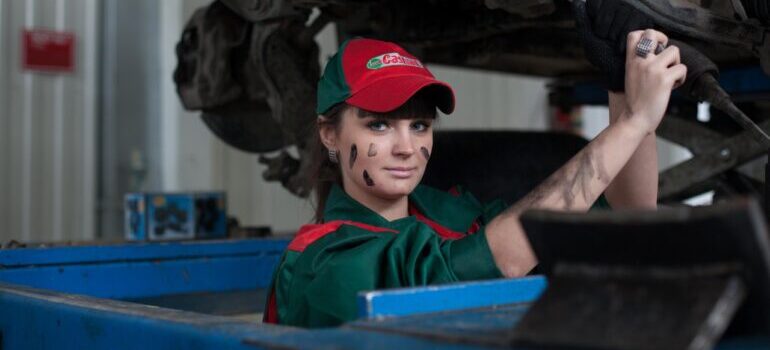 A female mechanic working.