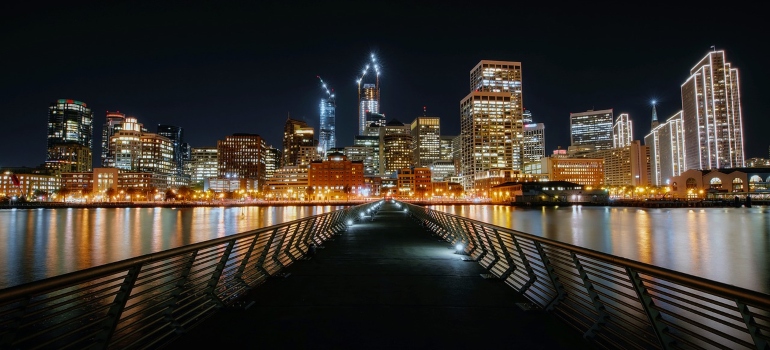 A view of Boston at night.