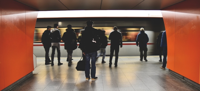 People in a passageway.