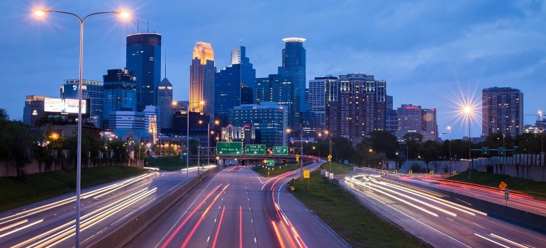 A view of Minneapolis at night.