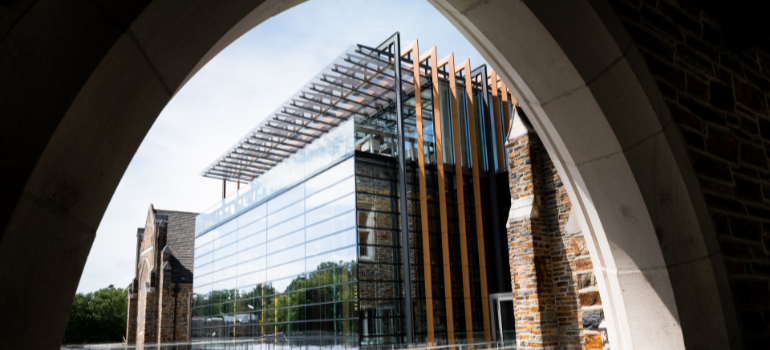 a big glass building of Duke University in Durham

