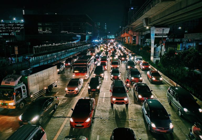 traffic jam at night