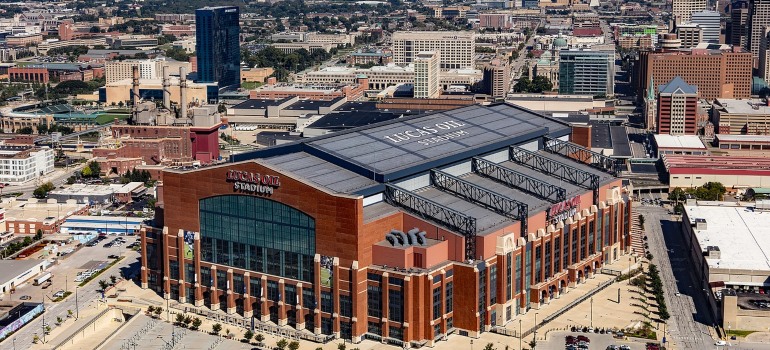 An aerial view of a stadium in Indianapolis.